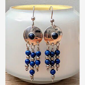 Vintage Southwestern Sterling Silver Lapis Lazuli Beaded Dangle Earrings